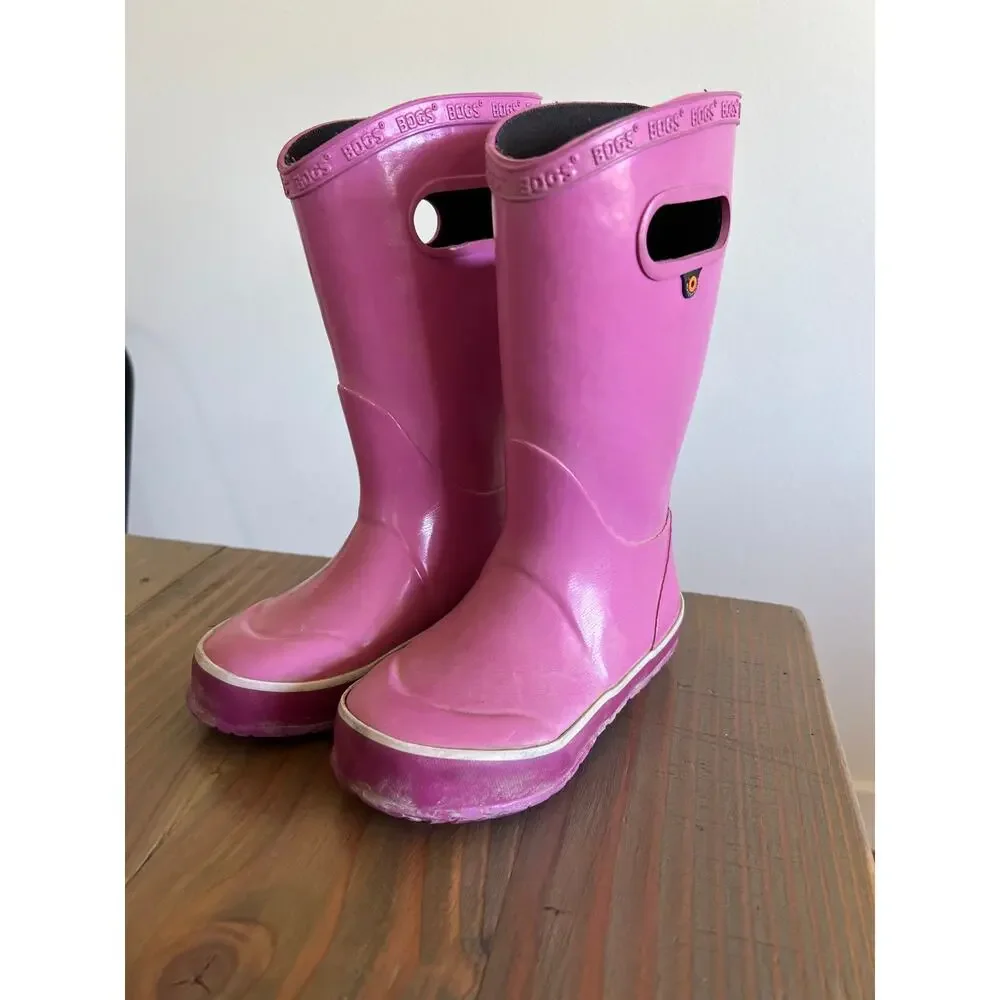 BOGS Pink Rubber Rain Boots Little Girls Size 10